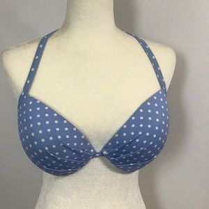 Shade & Shore blue polka dot bikini top.  Sz 36DD
